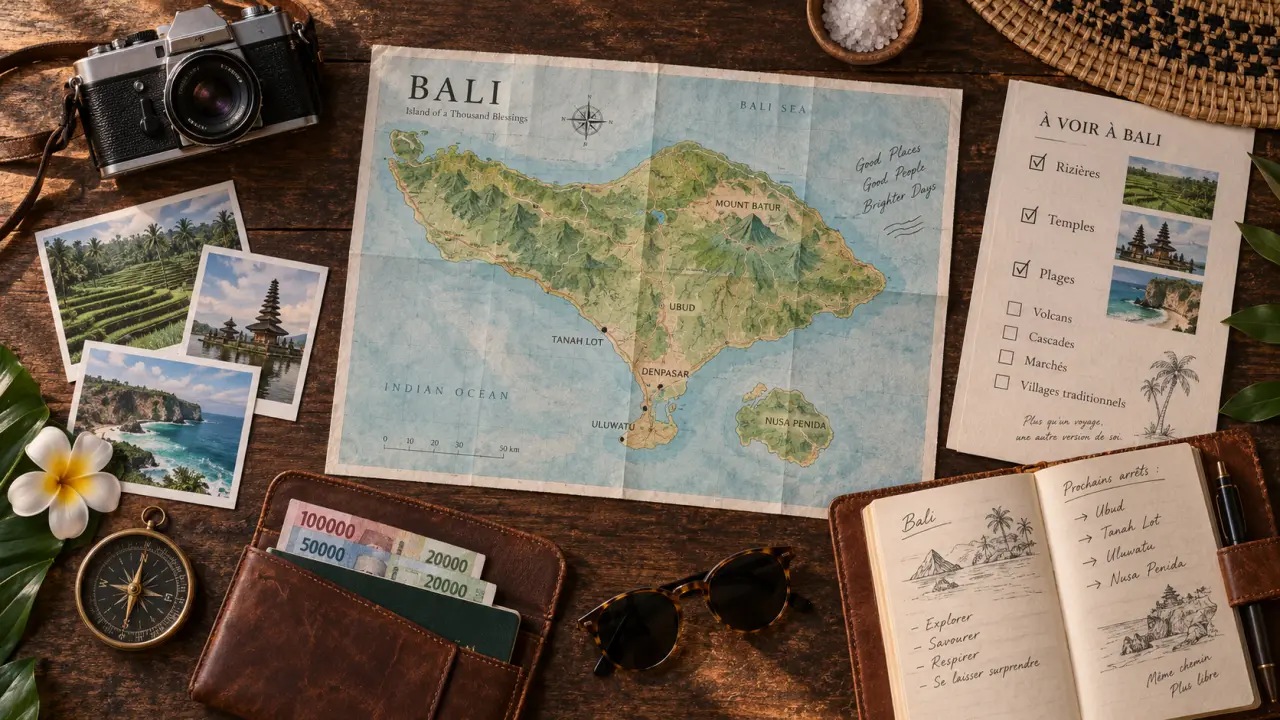 Voyage à la carte Bali : carte itinéraire rizières, temples et plages