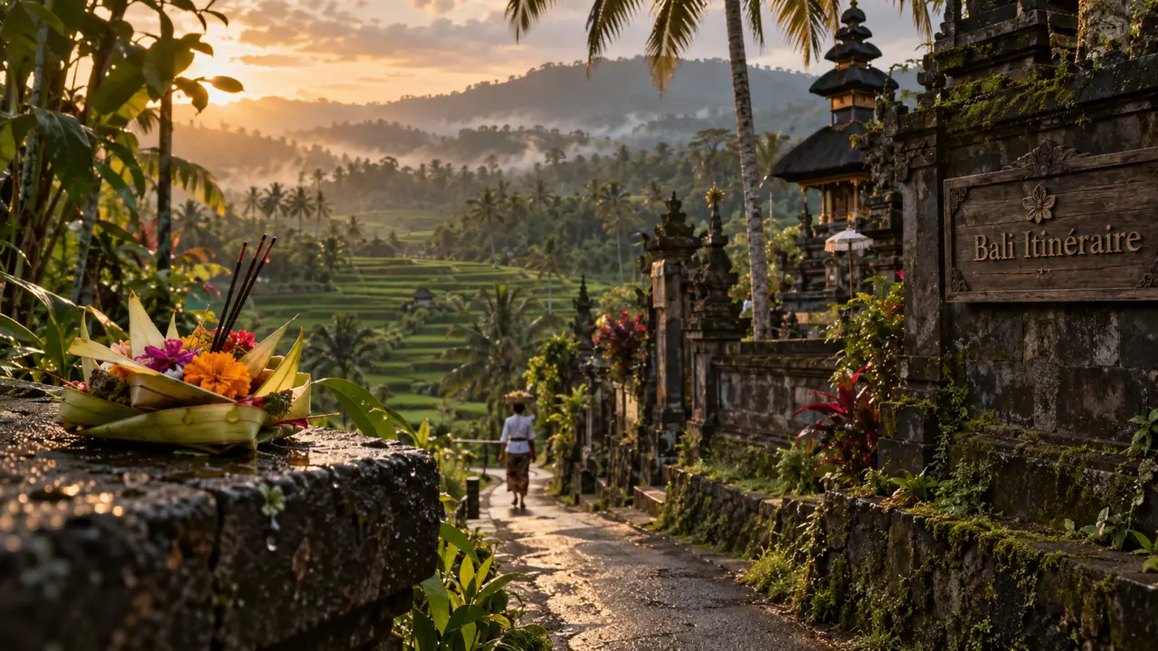 Voyage découverte Bali : rizières en terrasses et temple à Ubud, route étroite